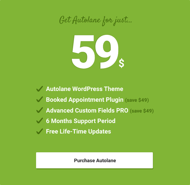 Autolane WordPress Theme Pricing